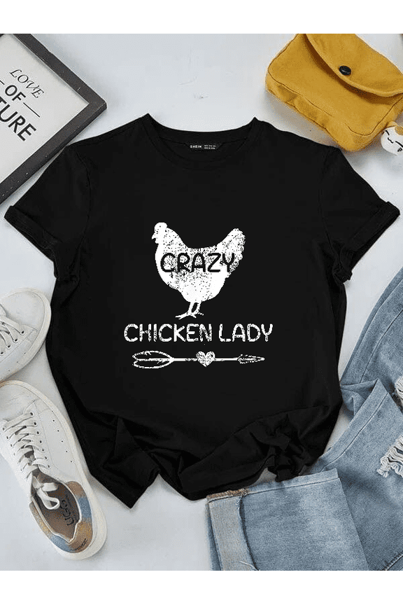 Poultry Farm Crazy Chicken Lady Funny Farmer Farming Gift Art Top Unisex T-Shirt V16153 ,up to size 5XL