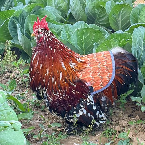 Poultry Feather Fixer Hen Saddle Reflective Safety Vest for Chickens with Fruit Pattern and Adjustable Elastic Straps, Orange