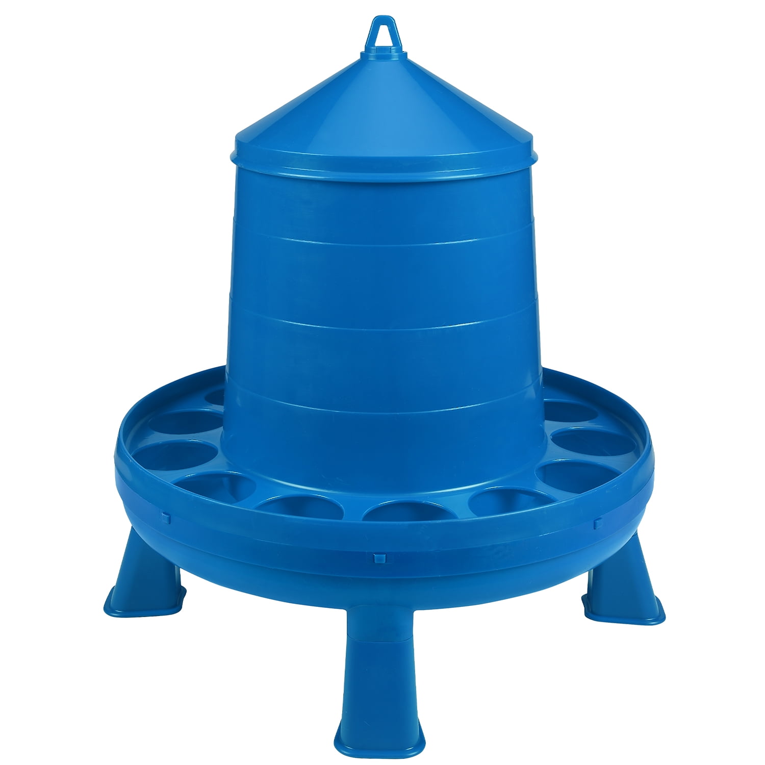Blue Plastic Poultry Feeder with Legs and Handle, 26 Lbs