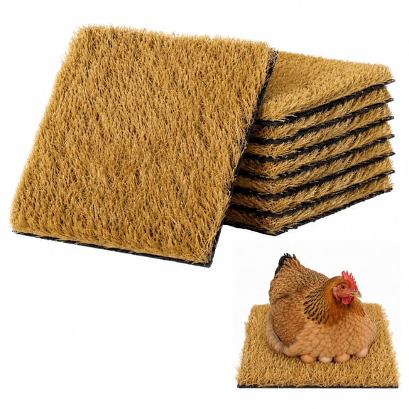 8 Pcs Chicken Nesting Pads, Washable Artificial Grass, 12 x 12 x 1.2 in|PE Artificial Turf, Stackable Design, Soft Egg Protection, Sturdy & Fade-Resistant, Ideal for Chickens & Fowl