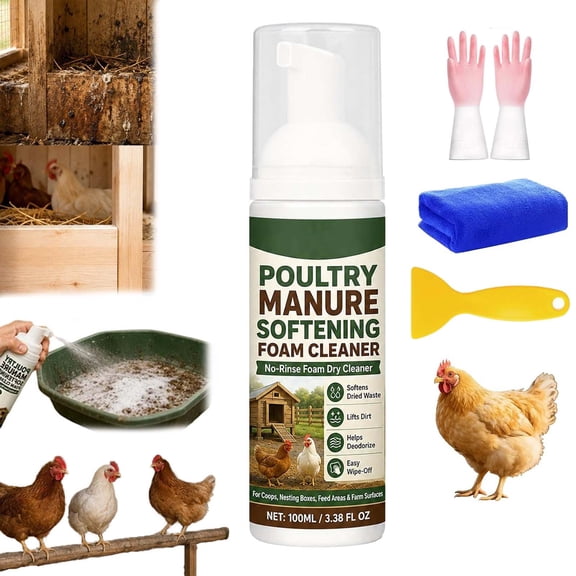 Poultry Manure Softening Foam Cleaner, Manure Softening Spray – Eliminates Mess and Fresh Coop in Minutes, Poultry Chicken & Coop Spray, For Roosts, Nesting Boxes & Floors (1pcs)