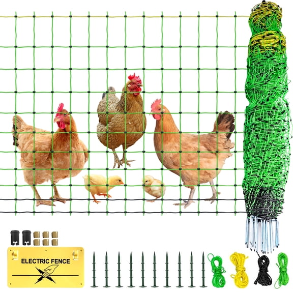 Poultry Netting Electric Fence, 41.5" x 164' Portable Electric Poultry Fence for Chickens, Ducks, Geese & Turkey, Livestock Netting for Farms, Ranches & Backyards