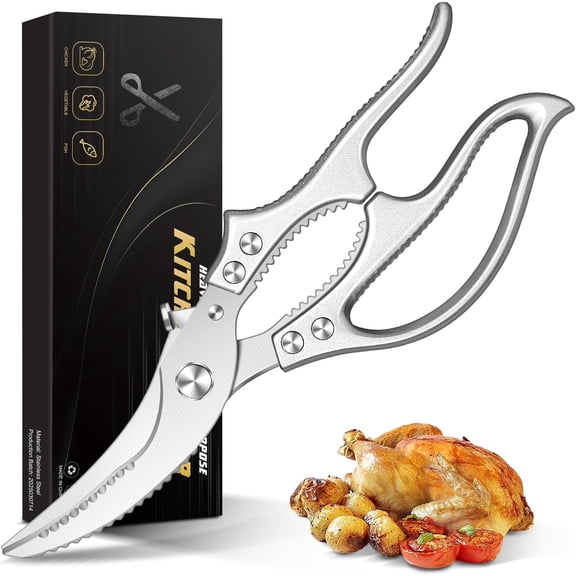 Poultry Shears Heavy Duty Kitchen Shears & Multipurpose Kitchen Scissors for Meat, Chicken, Fish & Vegetables, High Carbon Stainless Steel, Safety Lock, Dishwasher Safe