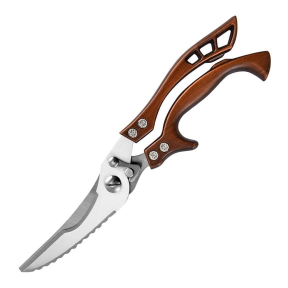 Poultry Shears Heavy Duty Professional, Multipurpose Kitchen Shears with Sheath, Spring-Loaded Stainless Steel Chef Scissors Cutting Bone, Chicken, Fish, Food, Meat, Full Steel Handle Brown