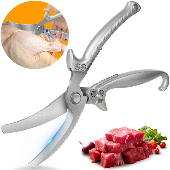 Poultry Shears, Heavy Duty Stainless Steel Kitchen Scissors with Whole Sharpened Blades, Multifunctional One-hand Kitchen Shears for Chicken, Meat, Fish, Sea Food
