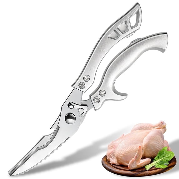 Poultry Shears, Plys Kitchen Scissors Heavy Duty Kitchen Shears for Food All Purpose Cooking Scissors, Silver Handle