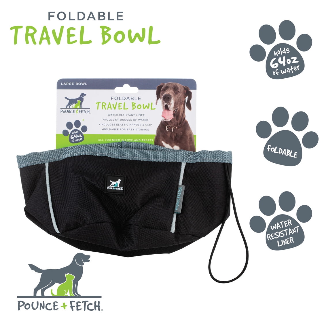 Travel Big Dog Bowl with Carabiner TEAL - HugeHounds