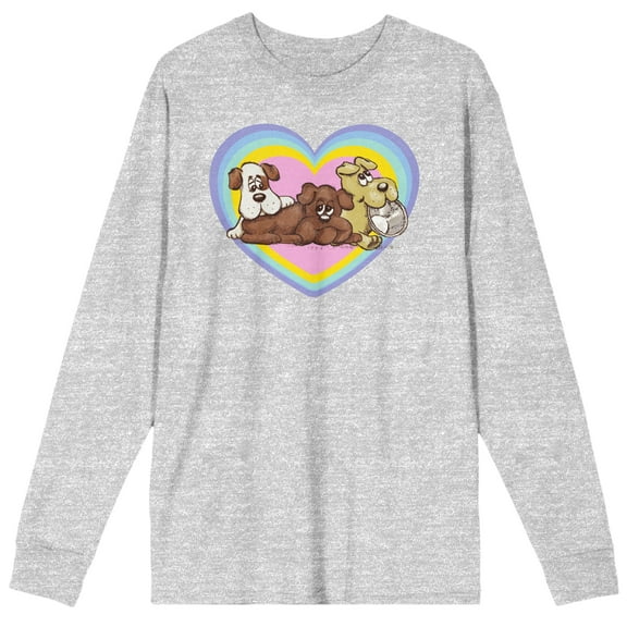 Pound Puppies TV Series Character Heart Adult Athletic Heather Crew Neck Long Sleeve Tee-XL
