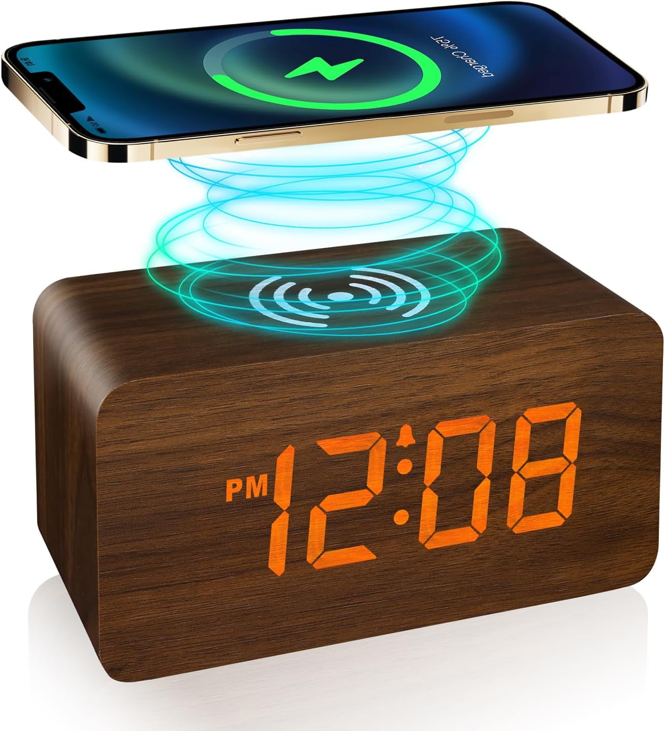 Pound Technology Digital Wood Alarm Clock with Wireless Charging