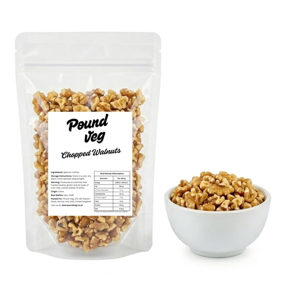 Pound Veg Premium Broken Walnuts 1kg Walnut Halves & Pieces Raw Chopped Walnut Nibs 10-15mm - Natural Whole Kernels for Cooking Baking and Salads - Non GMO High Protein Bulk Raw Nuts