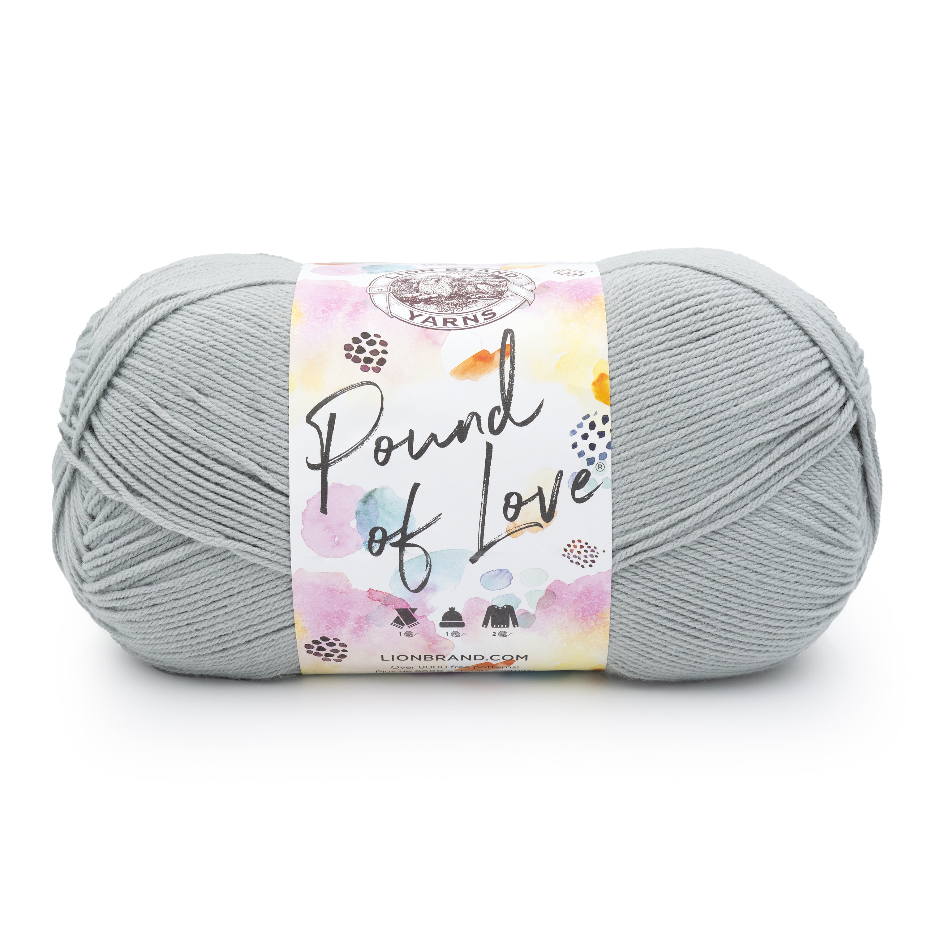 Lion Brand Yarn Pound of Love Sleet 4 Medium Worsted Yarn Grey 16 oz 1020 yards