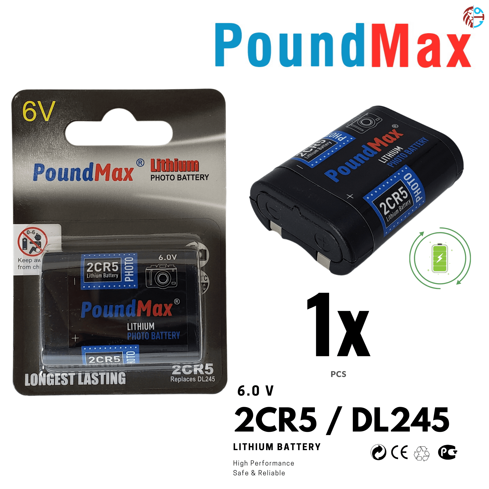 PoundMax 2CR5 / DL245 Batteries 6v Photo Lithium Battery