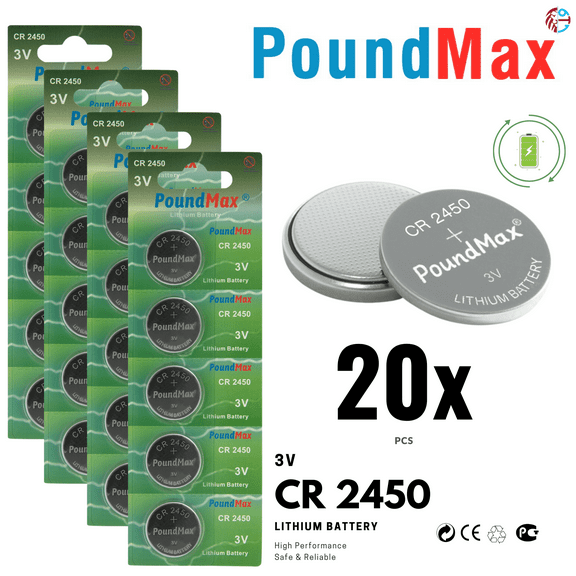 PoundMax CR 2450 Batteries 3v Lithium Button Cell Battery Combo Pack - 20 Count