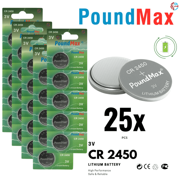 PoundMax CR 2450 Batteries 3v Lithium Button Cell Battery Combo Pack - 25 Count