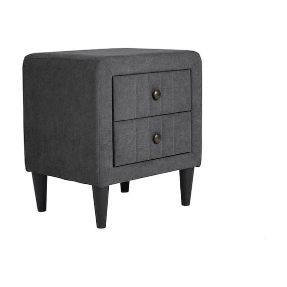 Poundex 2-Drawer Brushed Linen Fabric Upholstered Nightstand in Charcoal
