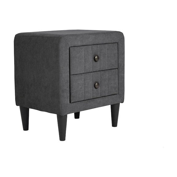 Poundex 2-Drawer Brushed Linen Fabric  Upholstered Nightstand in Charcoal