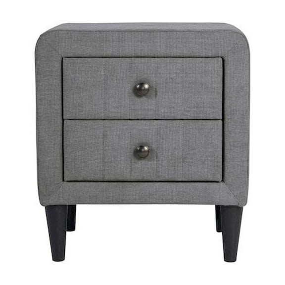 Poundex 2-Drawer Brushed Linen Fabric Upholstered Nightstand in Gray