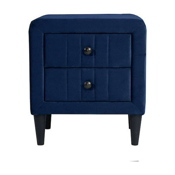 Poundex 2-Drawer Velvet Upholstered Nightstand in Navy Blue