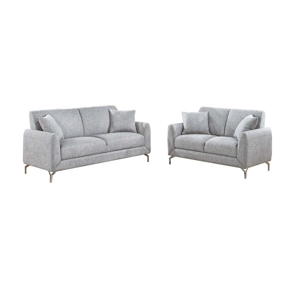 Poundex 2-Piece Burlap-Like-Fabric Sofa & Loveseat Set in Light Gray