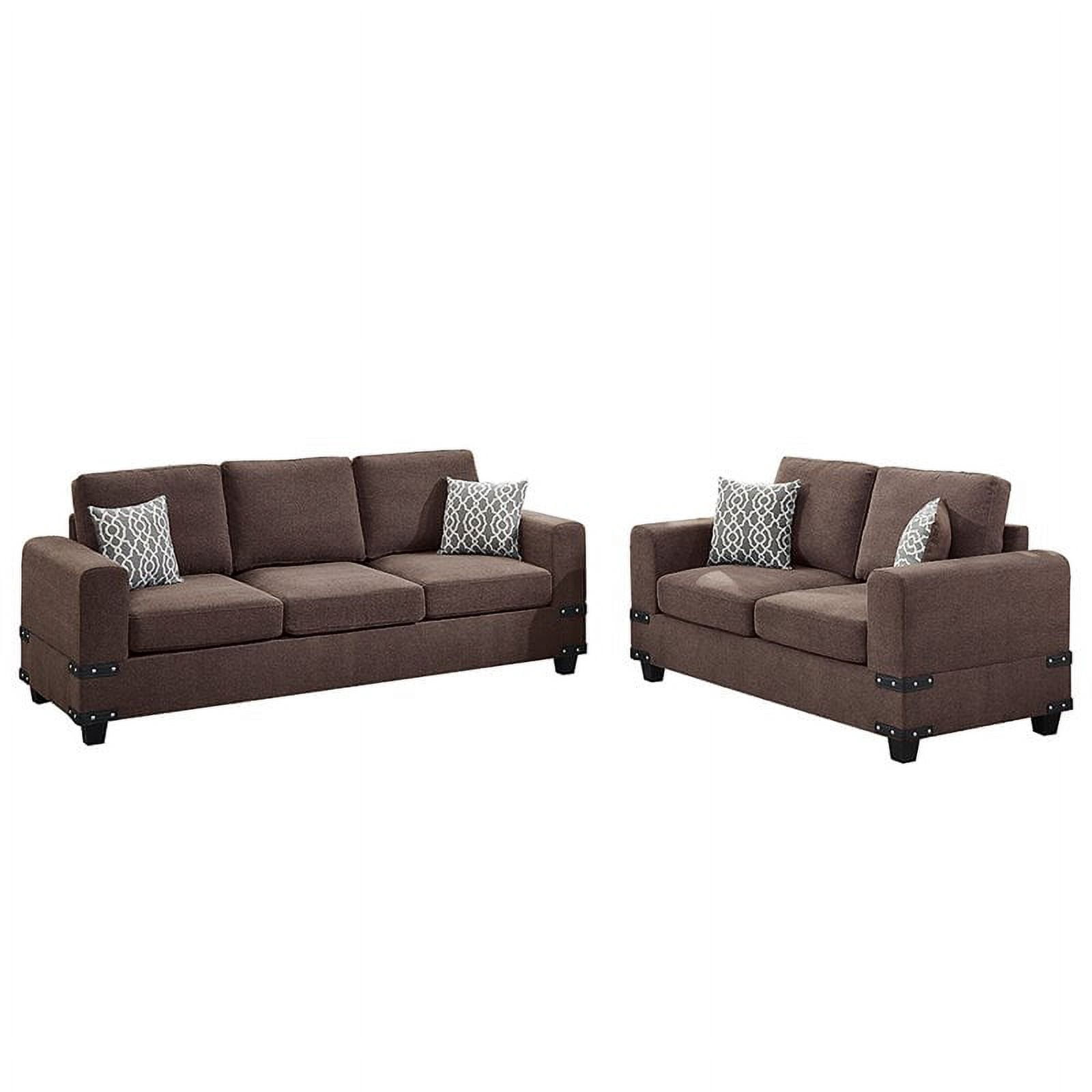 Poundex 2 Piece Chenille Fabric Sofa and Loveseat Set in Chocolate ...