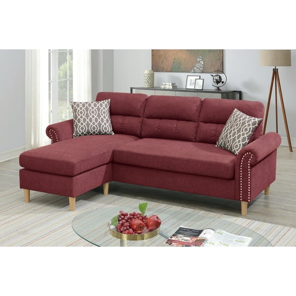 Poundex Reversible Sectional Set in Red Velvet