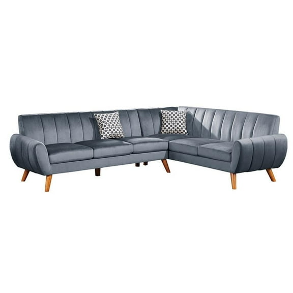 Poundex 2-Piece Upholstered Velvet Sectional Sofa in Dark Gray