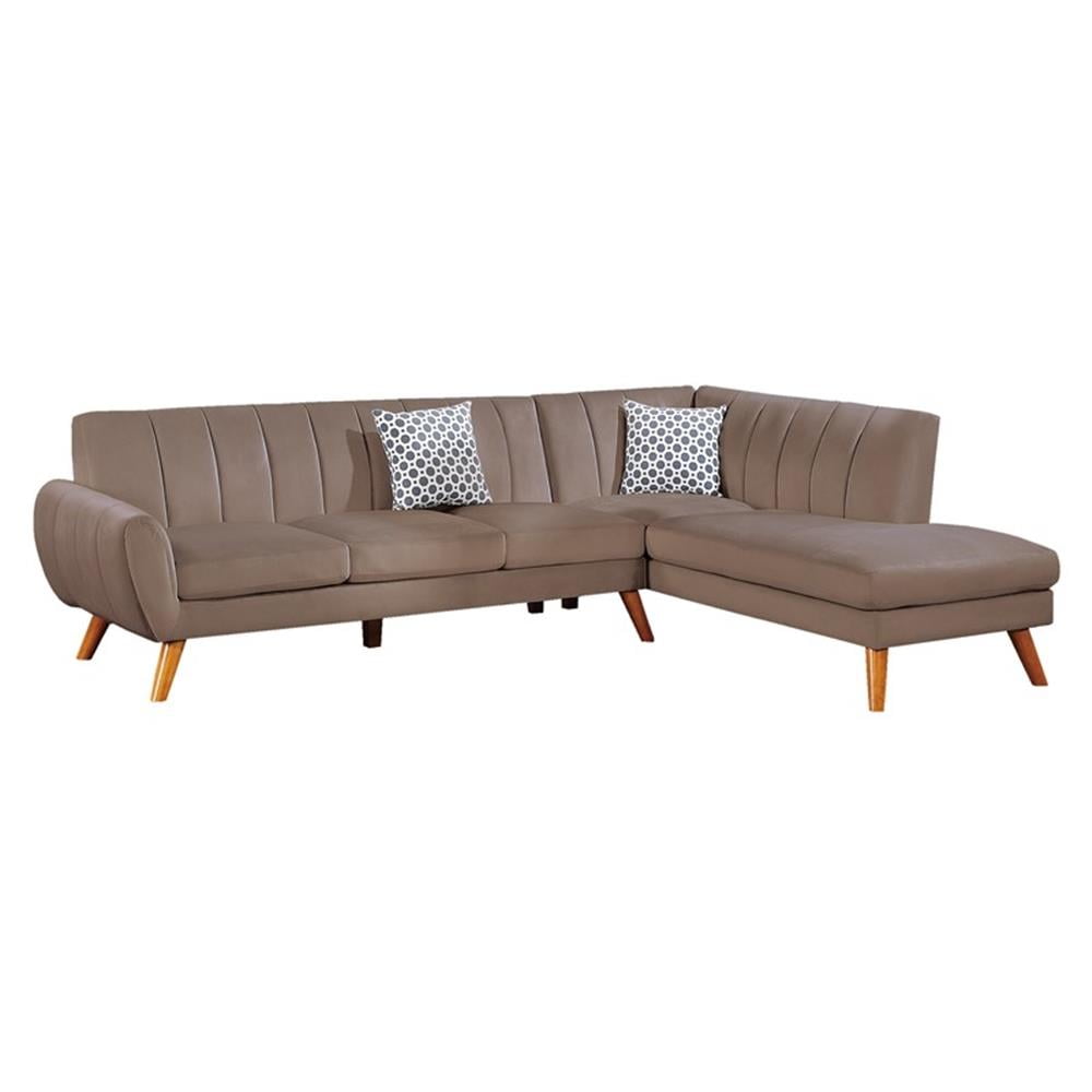 Light Brown Faux Leather Tufted Two-Piece Sectional Sofa