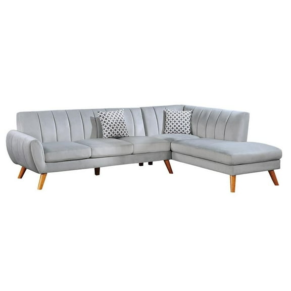 Poundex 2-Piece Velvet Sectional Sofa with Curved Armrest in Light Gray