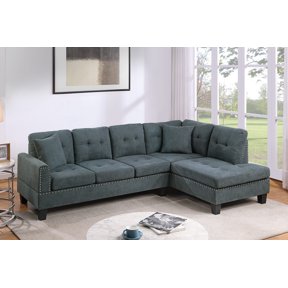 Poundex 2-Piece Sectional Set in Dark Gray Velvet Upholstery