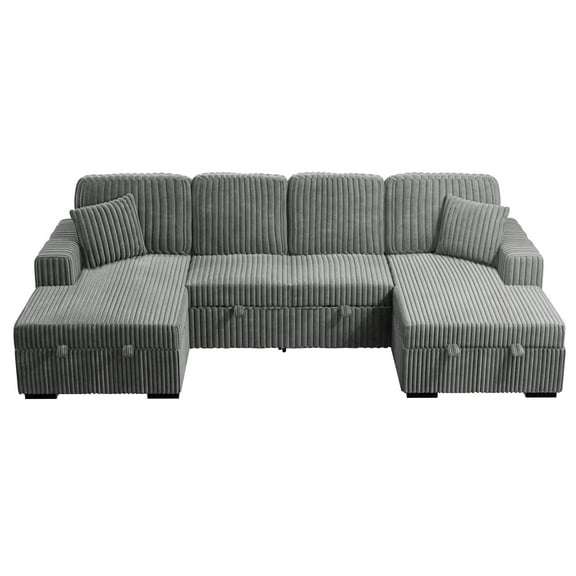 Poundex 3-Piece Convertible Sectional with Foam Seating in Smoke