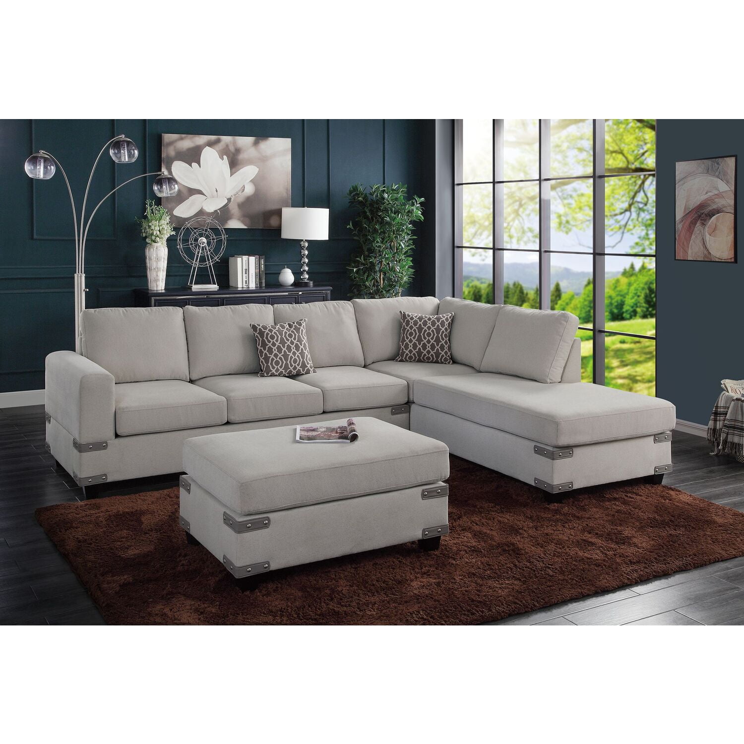 Poundex sectional 2024 with ottoman