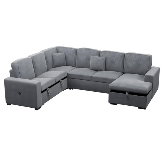 Poundex 4-Piece Convertible Sectional in Light Gray Foam Upholstery