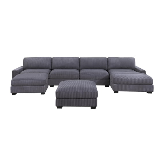Poundex 6-Pcs XL Dark Gray Corduroy Modular Set Featuring Foam Seating