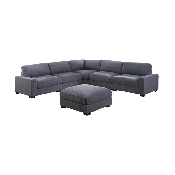 Poundex 6-Pcs XL Modular Set with Foam Cushions in Gray Corduroy
