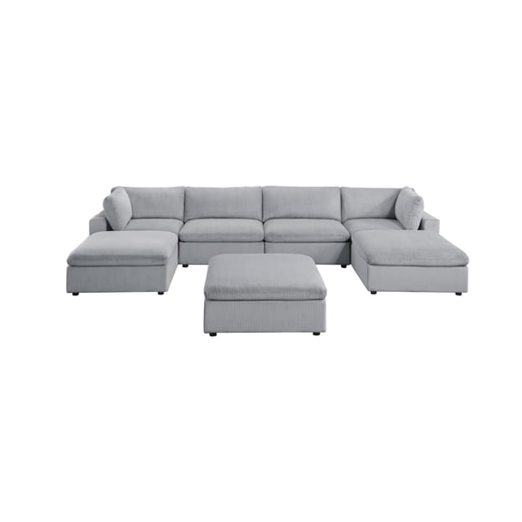 Poundex 7-Pcs Light Gray Corduroy Modular Sectional Set with Foam Cushions