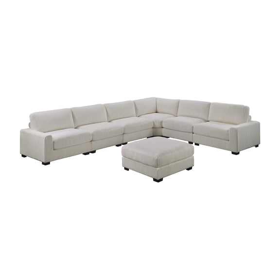 Poundex 7-Pcs XL Beige Corduroy Modular Set with Foam Seating