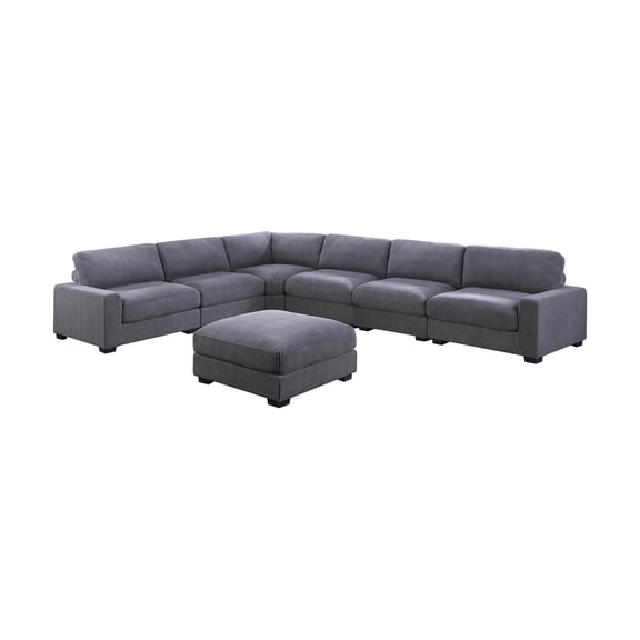 Poundex 7-Pcs XL Dark Gray Corduroy Modular Sectional Set with Foam Cushions