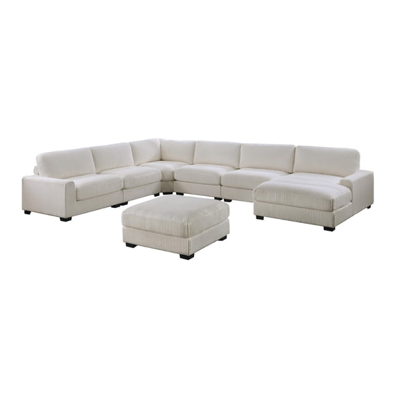 Poundex 7-Pcs XL Modular Set with Foam Cushions in Beige Corduroy