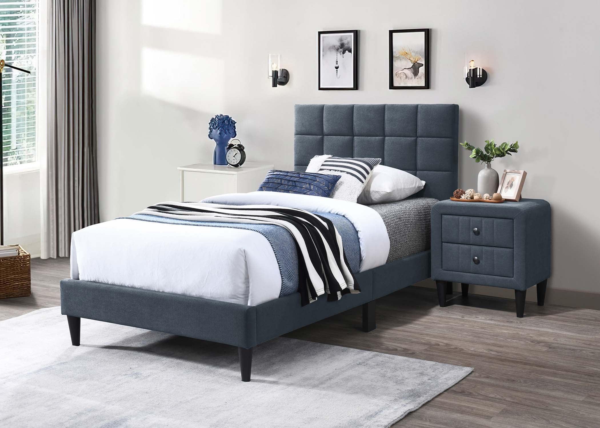 Poundex Adjustable Headboard Twin Bed Frame in Brushed Linen Charcoal ...