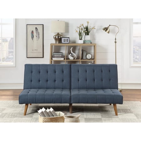 Poundex Modern Polyfiber Fabric Adjustable Armless Convertible Sofa in Navy