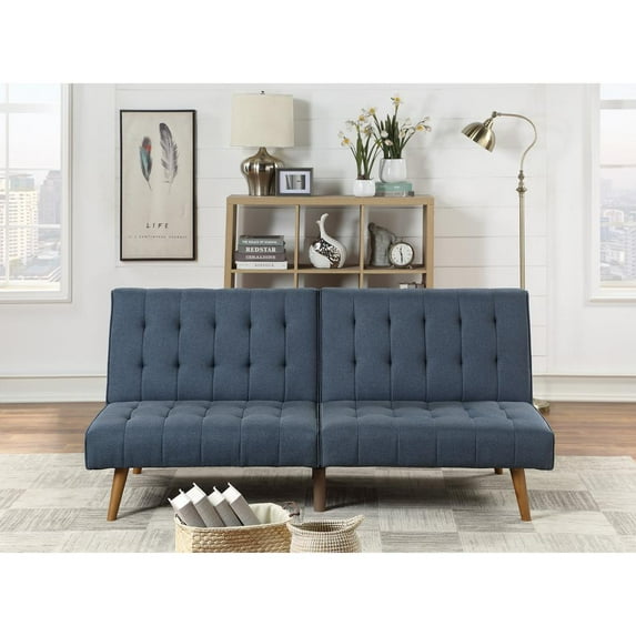 Poundex Modern Polyfiber Fabric Adjustable Armless Convertible Sofa in Navy