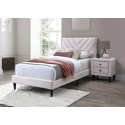 Poundex Adjustable V-Stitch Headboard Twin Bed Frame in Pink Velvet