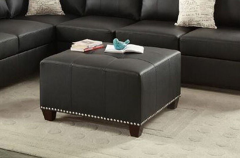 Poundex Bonded Leather Ottoman, Black