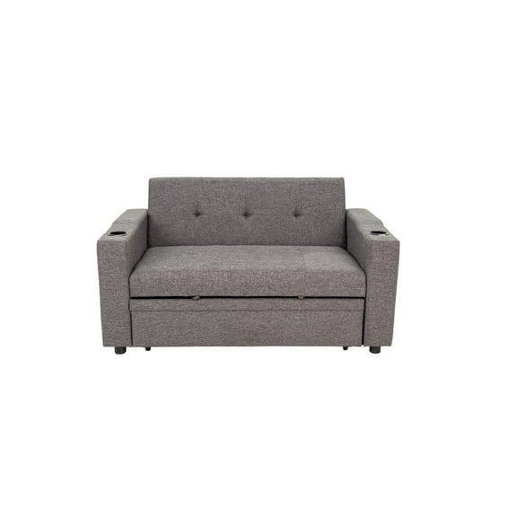 Poundex Convertible Sofa with Cupholders in Gray