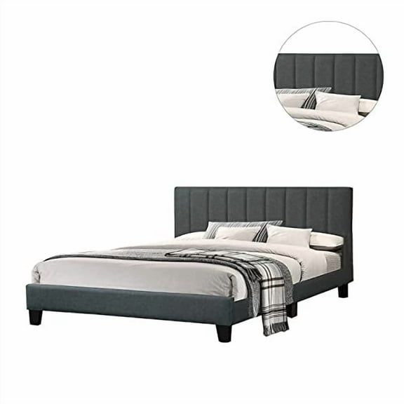 Poundex Ebony Fabric Full Size Platform Bed Frame