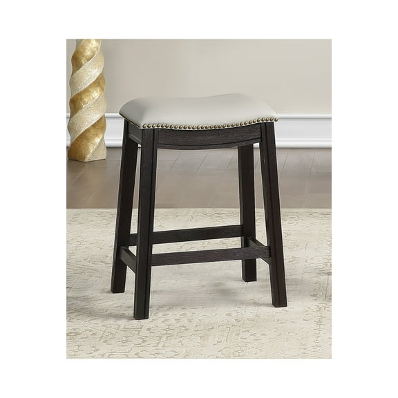 Poundex F1818 24 in. Saddle Kitchen Counter Stool in Gray Faux Leather- Set of 2