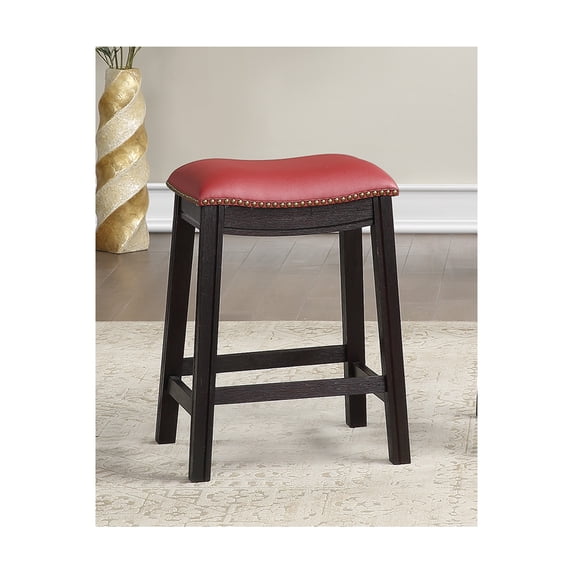 Poundex F1821 24 in. Kitchen Saddle Counter Stool in Burgundy Red Faux Leather - Set of 2