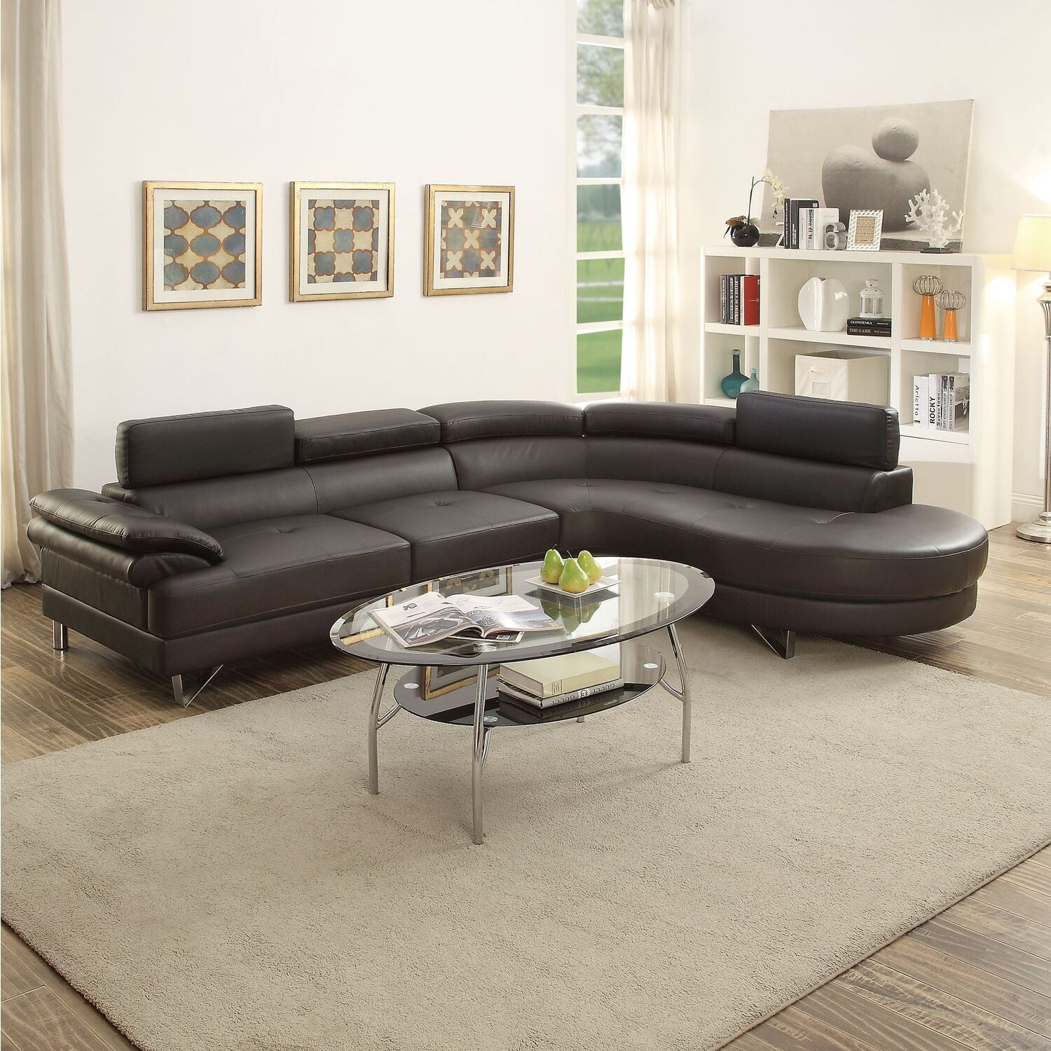 Poundex Faux Leather Sectional Espresso