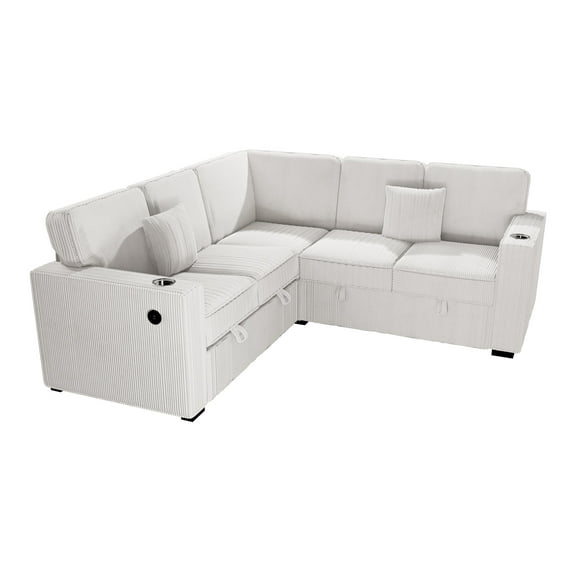 Poundex Foam Corduroy 3-PC Sectional Set with Storage in Beige