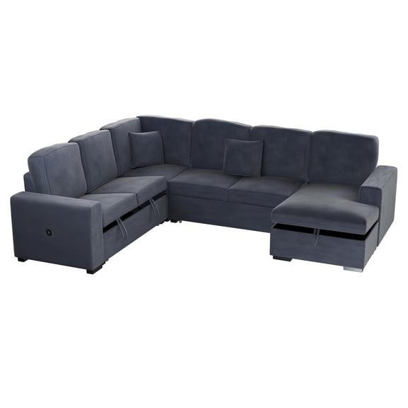Poundex Foam Cushioned 4-Piece Convertible Sectional in Dark Gray